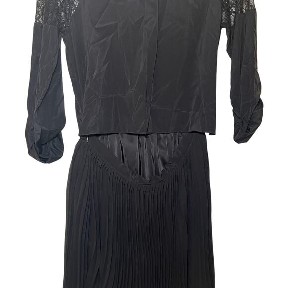 Sachin + Babi Silk Blend Pleated Collared Long Sleeve Lace Dress Black Size 8 - Picture 3 of 7